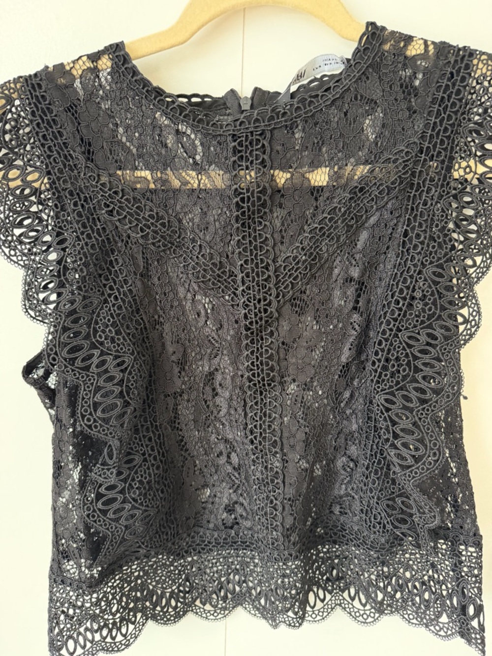 Zara Black Lace Crochet Flutter Sleeve Top